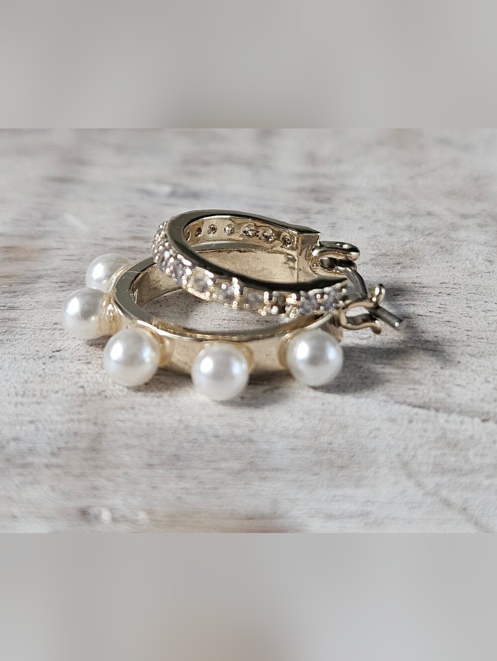 J.Crew nwt Mini pearl and pavé double-hoop Gold Earrings with Pearl Drops and a - Picture 4 of 11